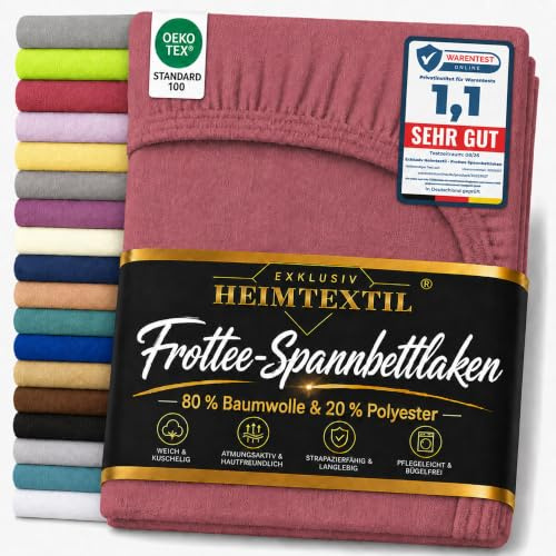 EXKLUSIV HEIMTEXTIL Frottee Spannbettlaken 200 x 220 cm 80% Baumwolle, 20% Polyester Öko - Tex Zertifiziert, Markenqualität, Matratzenhöhe bis 35 cm, Bordeaux