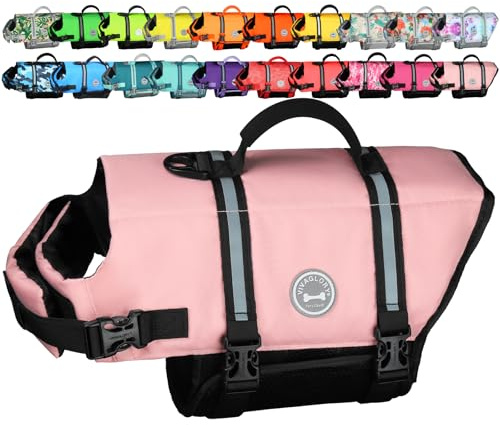 VIVAGLORY Hunde Schwimmweste Rip Stop Hundeschwimmweste, M, Hellrosa | Auftrieb & Ripstop for Hunde, Schwimmweste Hundeschwimmweste Rettungsweste zum Schwimmen