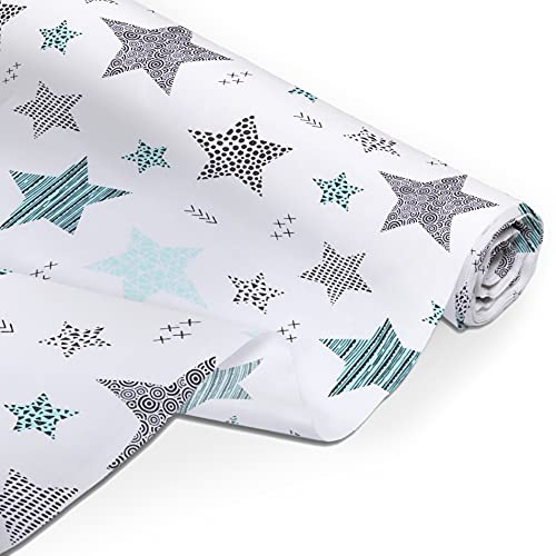 Amilian Baumwollstoff Meterware, Stoffe, Stoffreste, Stoffpaket: ca. 160 cm x 100 cm, zum Nähen, für Patchwork 100% Baumwolle DIY Baumwollstoff, Baumwolltuch, Nähstoffe, Sternschnuppe Türkis