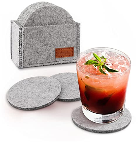 Glowbal 12er-Set Filzuntersetzer, Untersetzer für Gläser Ø 10 cm, hellgrau | Bierdeckel, Glasuntersetzer und Tischuntersetzer mit Halter für Gläser und Tassen – ideal für Bar, Restaurant und Zuhause