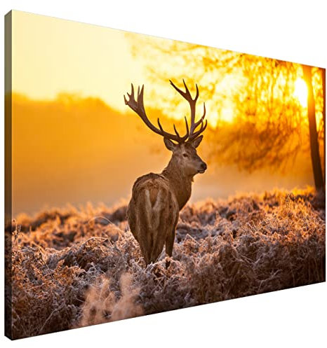Estika Leinwand bilder - Hirsch - 90x60 cm, 1 teilige kunstdruck - Wandbilder wohnzimmer, schlafzimmer, Moderne wanddeko, Bild auf leinwand - Hirsch bilder - 1281A_1L