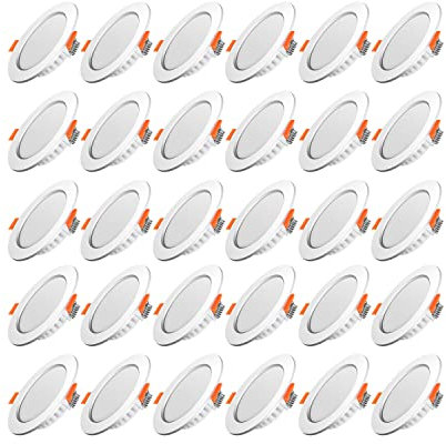 Spot LED Encastrable,Extra Plat,Spot Encastré Led Intérieur Plafond Plafonnier,Rond Ultra Slim Downlight,5W Equivalent 40W Incandescence,230V Blanc Froid 6000K,Pour Salle de Salon,Cuisine,Lot de 30