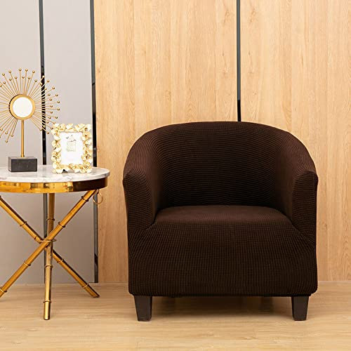 YOPOIY elastisch verdicken Sesselhusse hohe Dehnung Sesselbezug Einfarbig Premium Cocktailsessel bezug für Bartheke Wohnzimmer -braun-1-