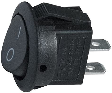 Interrupteur unipolaire à bascule SPST unipolaire ON-OFF avec bouton noir et bornes faston 4,8 mm, trou de montage diamètre 20 mm, 250 V 6,5 A