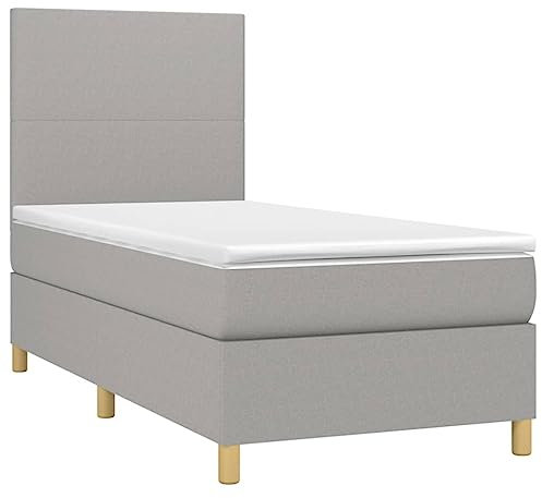 vidaXL Boxspringbett mit Matratze Hellgrau 90x200 cm Stoff