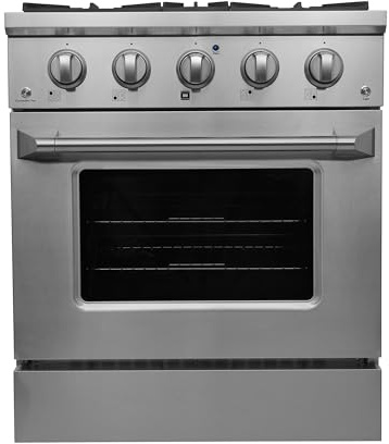 DUURA Elite Gas Range with 4 Burner Cooktop Freestanding with Porcelain Convection Oven and Broil Function, Continuous Grates with Stainless Steel Construction, 30-Inch, Metallic