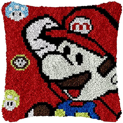 ROCKY&CHAO Knüpf-Set –Kissenbezug &Knüpfteppich zum Selbermachen (ohne Kissenfüllung),43 * 43 cm,Latch Hook Kit für Erwachsene, DIY Heimdeko Grey