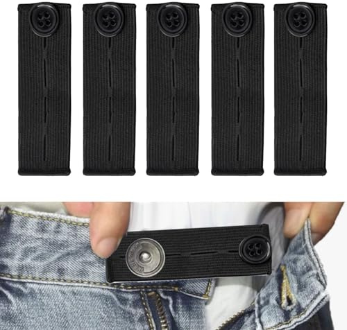 SHENLONG 5PCS Adjustable Waist Extender,Button Extender for Jeans,Elastic Waist Extenders,Elastic Button Extender Pants Waist Extension for Trousers Jeans Pants Slacks Pregnant Trousers(black)