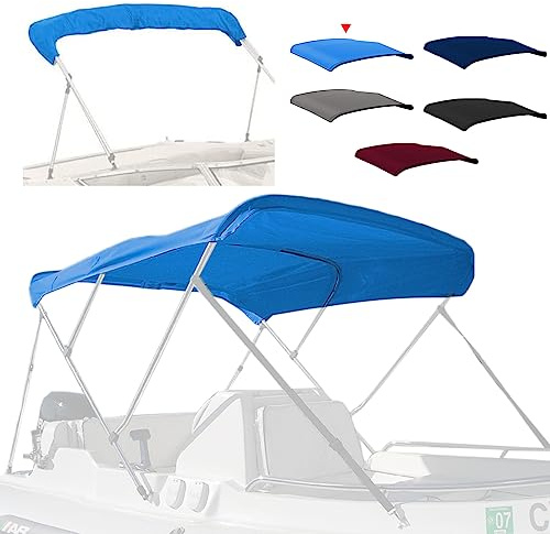Seapisode 4 Bow Marine Grade Fade and Crack Resistant Bimini Top Replacement Cover, Heavy-Duty Waterproof and UV-proof Sun Shade Boat Canopy, Easy Install Zipper Sleeve Boat Awning/Without Frame, Blue