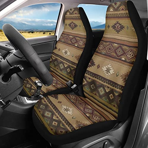 Binienty Coprisedili per Auto Marroni Aztechi Coppia Anteriore Coperta Sella Baja, Southwest Navajo Vestibilità Universale Coprisedile a Secchiello adatto per Camion SUV Furgoni