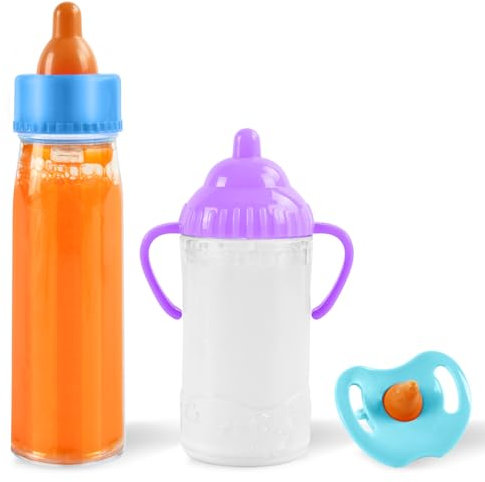 Magische Flasche, 2 Stück Magische Milchfläschchen mit Schnuller, New Born Baby Puppe Zubehör, Trinkflasche Puppenzubehör, Puppenflasche für Babypuppen, Spielpuppen, mit verschwindender Milch (C)