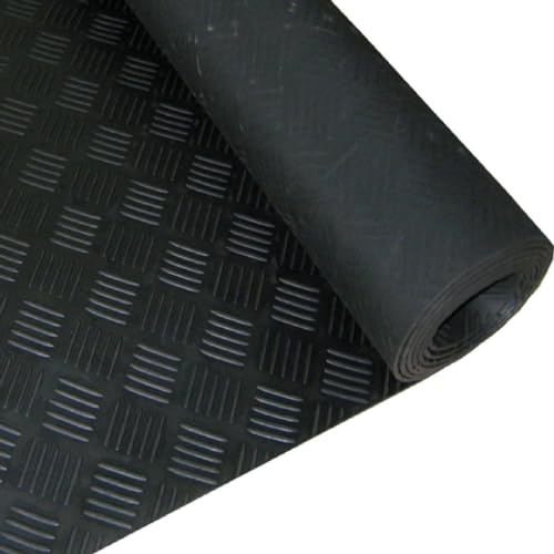 Shield Autocare 2m x 1.3m Rubber Matting Roll | 5 Bar Rubber Flooring Mat for Garage Floor, Van, Gym, Shed | Black 3mm Thick Outdoor Indoor Anti Slip Waterproof Sheet