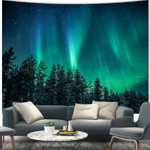 Apdidl Forest Wall Tapestry for Bedroom Aesthetic, Nature Outer Space Galaxy Starry Night Tapestry Wall Hanging, Green Landscape Ceiling Backdrop Decor Tapestries for Living Room Dorm (51X60)