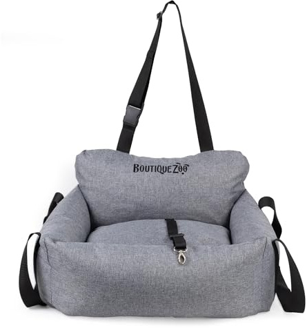 Luxuriös Auto Sitz für Hunde | Autositz für Rückbank, Vordersitz | Universal Waschbar für Hunde und Katzen | Polyester | Große: 55 x 65 cm | Farbe: Grau