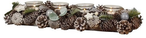 Lifestyle & More Corona de Adviento de Navidad de varios materiales alargada con decoración verde/marrón para velas de té, longitud 45 x 15 cm