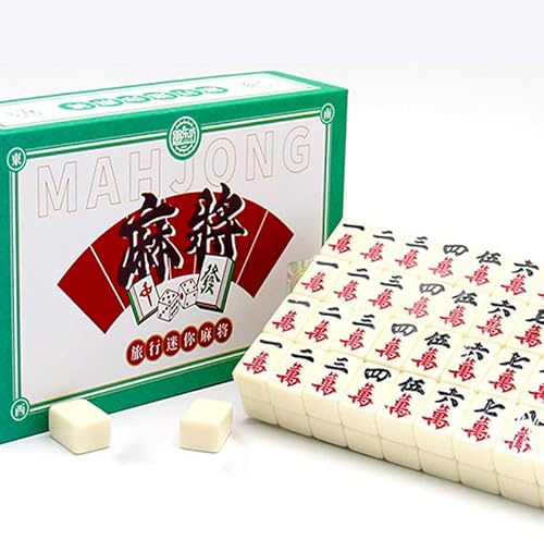 XUBX Set da viaggio Mini Mahjong, struttura solida facile da leggere, 144 Piccole Piastrelle e Vintage in Pelle Mahjong Carring Case per Viaggio Family Game