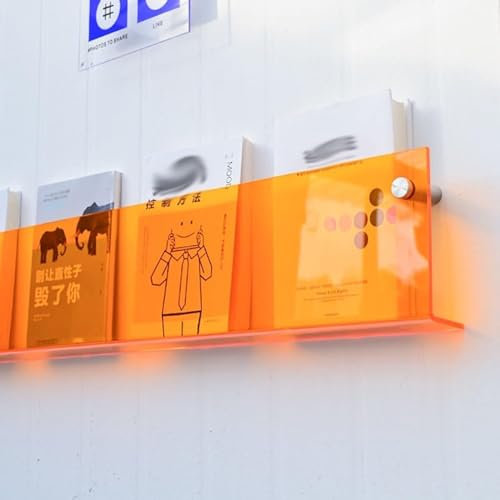 DOKLY Zeitschriftensammler Wand,ZeitungsstäNder, Acryl-Magazin-Wandregal, Klarer Prospekthalter Ständer Wandhalterung Literatur Katalog Bücherregal Blau Grün Orange,1 Pack Orange-W 40cm/15.7IN