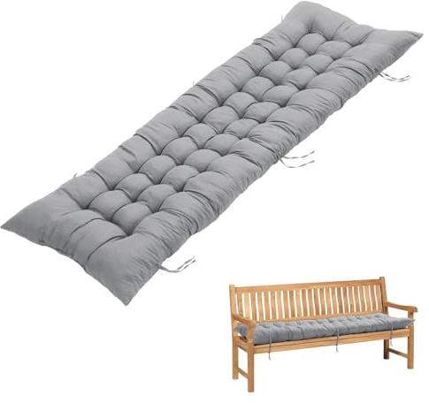 DKIEI Garden Bench Cushion with Non-Slip Straps - 8cm Thick Rectangle Seat Pad for Patio Indoor Outdoor Dining 160x50cm in Grey (Only Cushion)