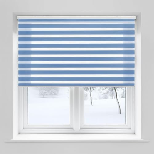 Doppelrollo Klemmfix ohne Bohren 85 x 340 cm Sonnenschutz & Sichtschutz Thermorollo Verdunkelungsrollo Größe und Farbe wählbar für Tür & Fenster, Blau