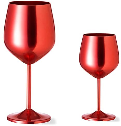 noTrash2003 Juego de 2 copas de vino gigantes para cócteles, de aluminio, con 540 ml de volumen, cuencos para entrantes, cuencos de postre en azul, rojo, negro o plata (rojo)
