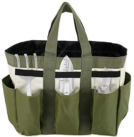 Gatphy Garden Tool Bag Organizer with 8 Pocket, Heavy Duty 600D Oxford Garden Tote Storage Bag Multipurpose Portable Garden Tote Bag with Handles and Elastic Straps Gardening Bag for Men Women