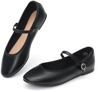 DREAM PAIRS Ballerines Mary Jane Femme Classiques, Chaussures Plates Confortables à Enfiler, Style Élégant et Polyvalent pour Travail et Quotidien,Size 43,Noir-PU,SDFA2441W