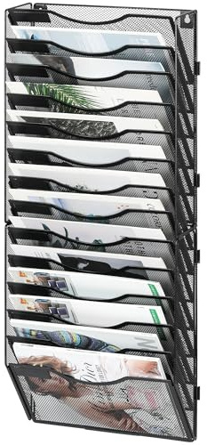 Solinxe Porte Document Mural 14 Compartiments en Métal - Organisateur de Bureau A4 avec Support de Rangement pour Papiers, Revues et Fichiers, Noir (Bureaux, École, Maison)