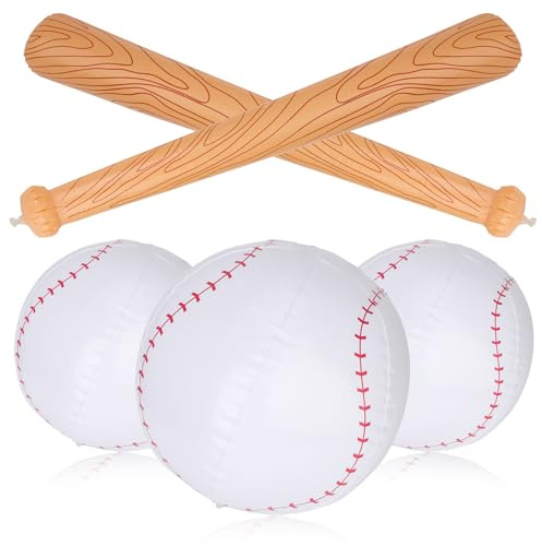 5st Uppblåsbar Baseball Basebollsats, Poolbasebollsats Inklusive 2st Basebollträ Blåses Upp & 3st Uppblåsbar Baseboll Festfavoriter för Födelsedagsfest för Poolstrandsportspel