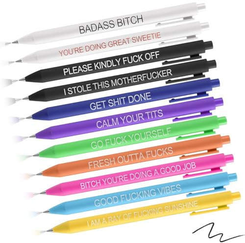 Lot de 11 Stylos à Bille de Citations, Stylos à Bille Amusants Pour Chaque Jour de la Semaine, Stylo Tactile Gravé, 11 mm Stylos à Bille Rétractables, Stylo Personnalisé Gravé pour Bureau Enseignant