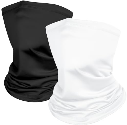 Kiiwah 2 stycken multifunktionell halsduk, vindtät bandanas elastisk solskydd loop halsduk halsvärmare män halsduk för vinter termisk utomhus cykling skidor motorcykel löpning, Svart/vit, one size