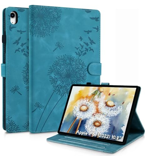 Rostsant Case for iPad (A16) 11th Generation 11 Inch 2025/iPad 10th Generation 10.9 Inch 2022, Dandelion Artsy Design Cover Made of Premium PU Leather, with Card Slots Protective Cover Blue