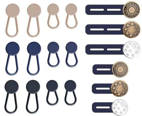 Hitopin Flexible Knopf-Taillenverlängerung, Hosenbund-Verlängerungsknöpfen, Jeans Knopfverlängerung für Hosen, Taillenverlängerung Jeansknopf, für Jeans Hosen(12 Stk Hosenbunderweiterung+6 Stk Knopf)