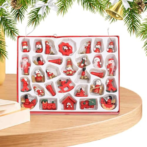 Holzschmuck für den Weihnachtsbaum, Holzfiguren-Ornamente - Taschenanhänger aus - 30 x Bunte Wohndekoration, niedliche Weihnachtsdekoration für Schultaschen