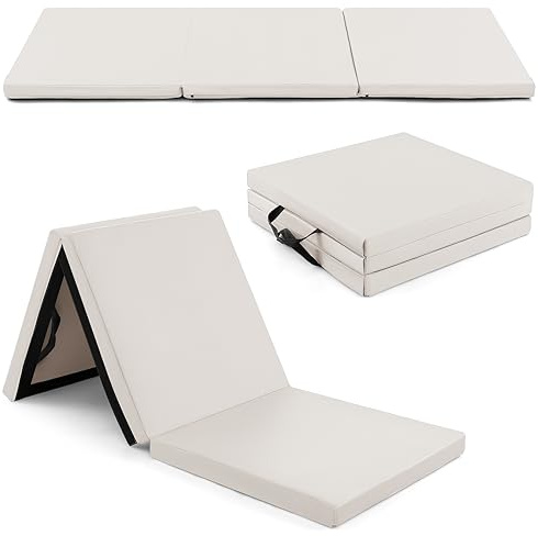 COSTWAY Gymnastics Exercise Mat, 6FT Tumbling Mat with High Density 5cm Thick Foam, Carry Handles, Folding Fitness Floor Mat for Yoga, Pilates (Light Gray)