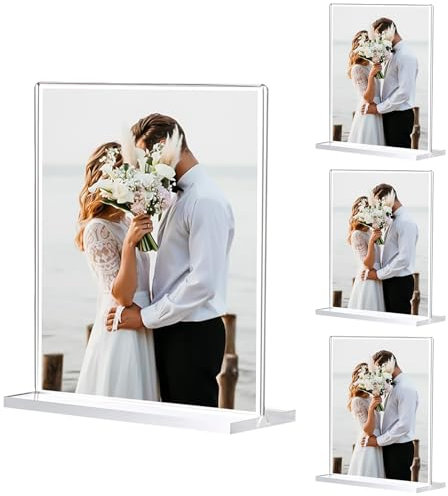 Sctmda A6 Acryl Tischaufsteller 4 Stück Transparent Doppelseitig T-Ständer Preisschilder Aufsteller für Restaurants Büros