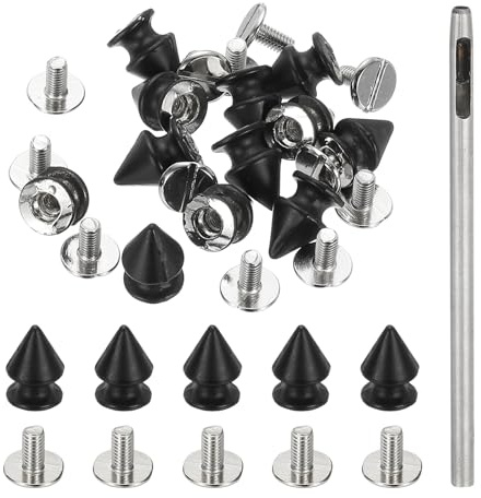 PATIKIL 12 Ensembles de Pointes 12mm Clous Pour Vêtements Noir Foncé | Pointes Rivets en Cuir, Pointes Métalliques Coniques, Punk Vis avec Perforateur Pour Veste en Cuir Tissu