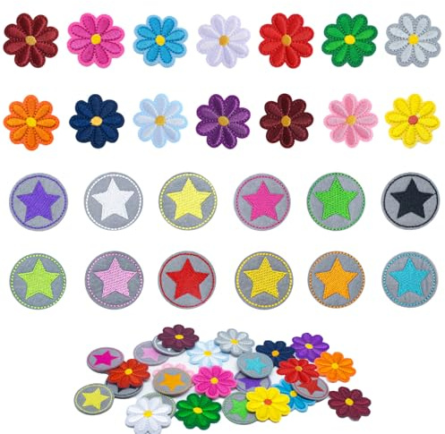 GTNCE 26 Stück Kinder Bügelbilder für Textilien Erwachsene Lustig Aufnäher zum Aufbügeln Blumen Patches Sticker Patches Gänseblümchen Blume und Stern Bügelflicken für Jeans Hat Dress DIY Accessories