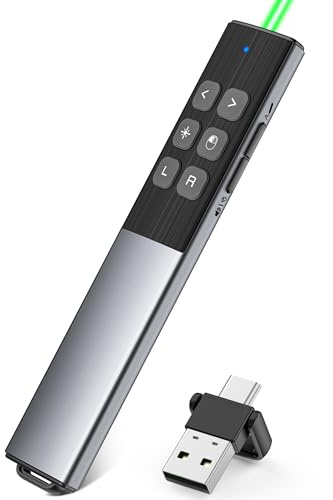 Coogamefly Presentatore per mouse USB C, 2 in 1 USB e ricevitore Type-C con collegamento ipertestuale, controllo volume/schermo intero/nero, telecomando PowerPoint wireless 2,4 G per Windows/Linux