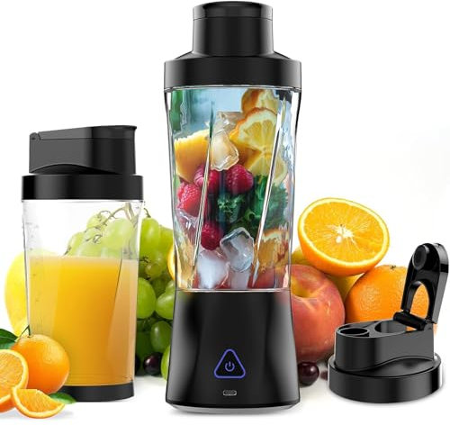 Blender Portable, 6000mAh Machines de Presse-agrumes électriques Rechargeables USB avec Couvercle, Extracteur de Jus D'auto-nettoyage Compact pour Orange, Citron, Limes
