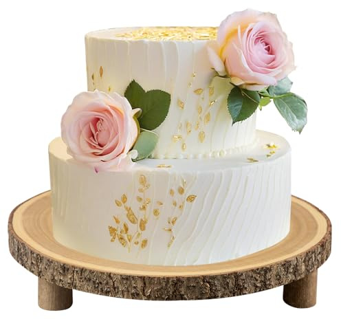 SogYupk Rustic Wood Cake Stand - 11-13 Inch Wooden Slice with Legs for Elegant Wedding, Birthday, & Woodland-Themed Parties（1Pcs）