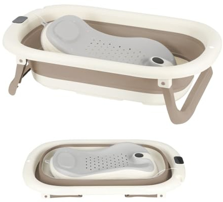 OHMG Faltbare Babybadewanne mit integriertem Thermometer, Kinderbadewanne geeignet für Neugeborene bis Kleinkinder und verfügt über eine rutschfeste Matte und Abflusslöcher, tragbares Duschbecken