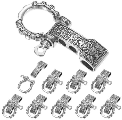 TIXIPEM Hebilla de grillete de pulsera de paracaídas [10 piezas] – Grillete de arco ajustable con patrón de metal para pulseras de supervivencia, cinturón y cuerda al aire libre – [Cabeza plana