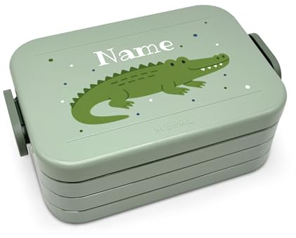 printplanet® Personalisierbare Brotdose „Layout Korkodil“ – Lunchbox/Bento Box von Mepal – mit eigenem Namen oder Wunschtext – Farbe Nordic Sage – BPA-frei – Geschenkidee