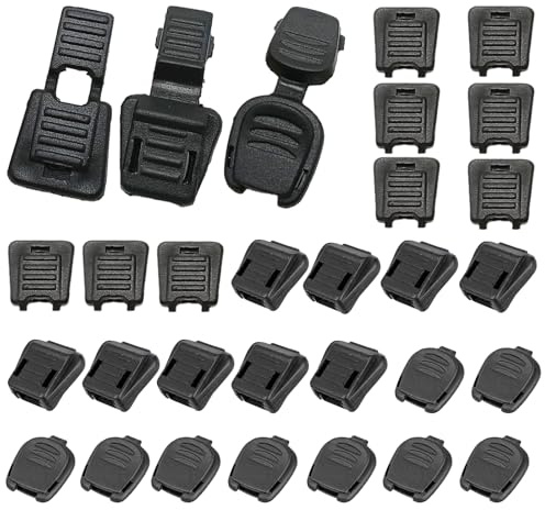 CALLYSONIC 30 pezzi fermacorda, cordino, chiusura a clip per tiranti, cordino, tappi terminali a 2 fori, chiusura con cerniera in plastica, Nero, 1