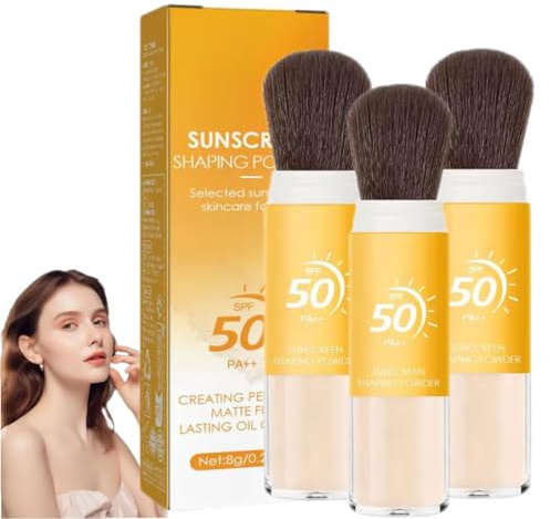 Poudre solaire pour cuir chevelu SPF 50, poudre fixatrice solaire pour cuir chevelu, poudre fixatrice solaire naturelle, légère, protection solaire pour le contrôle du sébum du maquillage (3 pièce)