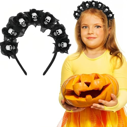 SansRealmL Halloween Haarreif mit Skelett-Design und Blumenverzierung, Festlicher Haarschmuck für Halloween-Party - Perfekt für Kostümfeste und Themenpartys