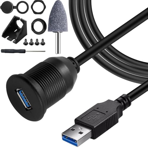 DAOKAI USB Panel Flush Mount Cable,Single Port USB 3.0 Male to Female AUX Car Mount Flush Cable Waterproof Extension for Car Truck Boat Motorcycle Dashboard Panel (1M/3ft)