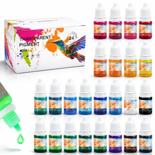 Epoxidharz Farbe 24 Farben (10ml × 24), Flüssiger Epoxidharz Farben Pigment Farbstoff für DIY, Epoxy Resin Kunst, Gips, Beton