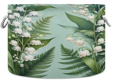 YANENDIE Cotton Rope Basket 20x14​ Large Rope Storage Basket​ with Handle, Palm Leaf Lily Floral Blanket Basket for Living Room, Laundry, Nursery, Home Decor