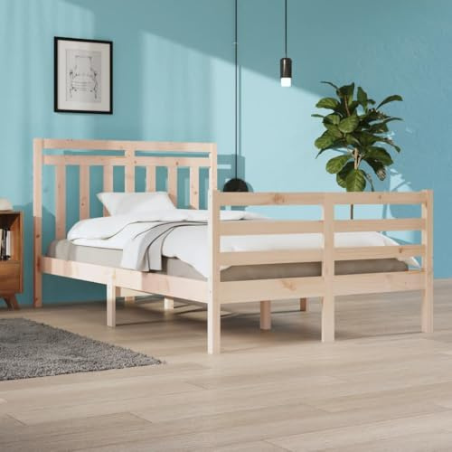 Ziaphsol Massivholzbett 120x200 cm Kiefer Natur, Schlafzimmer Bettrahmen mit Kopfteil, Robuste Sperrholzlatten, Modernes Design, Langlebiges Holzbett für Erwachsene